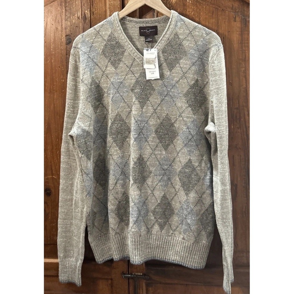 NWT‎ Mens Black Brown V Neck Sweater Sz Large New $109